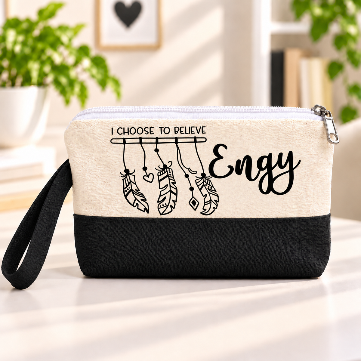 Minimalist One Line Art Two-Tone Canvas Pencil Case & Makeup Pouch | With Side Handle