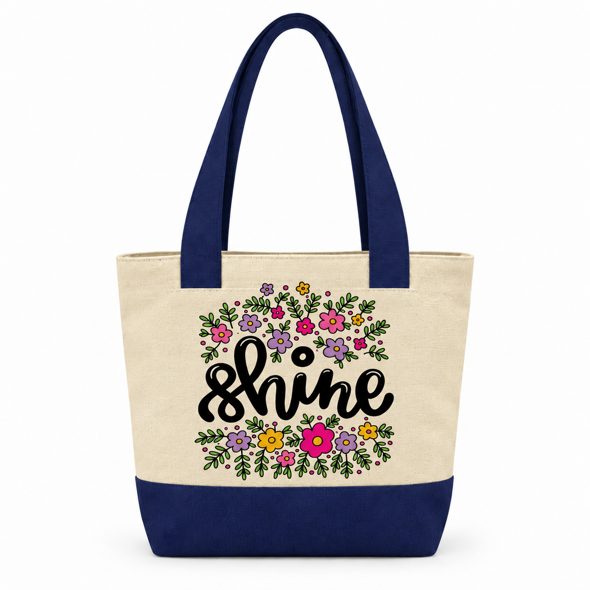 Motivational Doodle Canvas Tote Bag | Two-Tone with Zipper Pocket