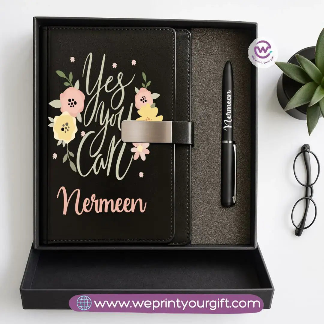 Motivational Personalized Gift Box – Custom Name Leather Notebook & Engraved Pen - WE PRINT