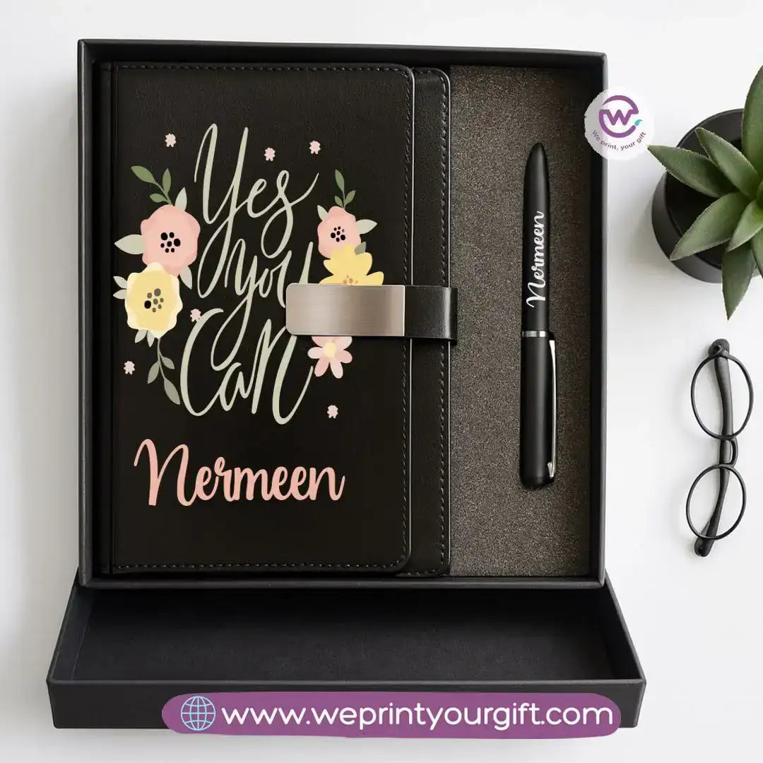 Motivational Personalized Gift Box – Custom Name Leather Notebook & Engraved Pen - WE PRINT