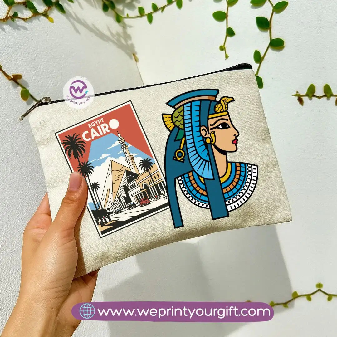 Pharaonic Egyptian Makeup Bag & Pencil Case โ Artistic Cotton Pouch Inspired by Ancient Egypt - WE PRINT