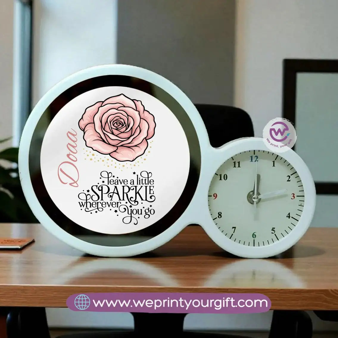 Round Magic Mirror with Clock – Motivational Digital Art Edition - WE PRINT