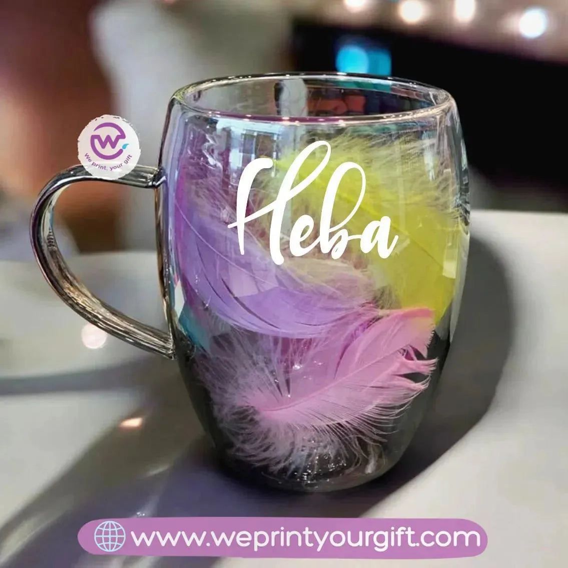 Double Wall Feather Glass Coffee Cup -English Names - WE PRINT