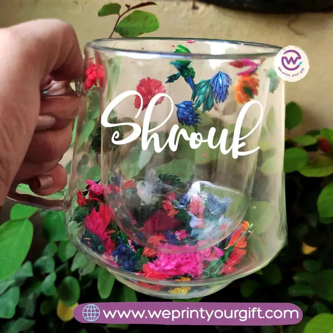 Double Wall Glass Cup with Dry Flowers - WE PRINT