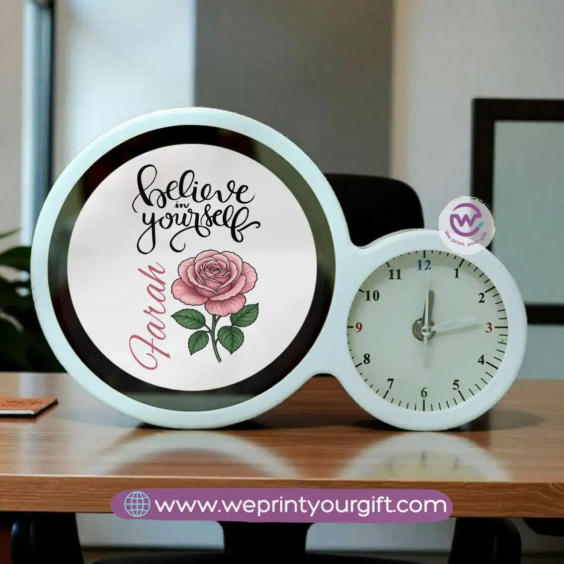 Round Magic Mirror with Clock – Motivational Digital Art Edition - WE PRINT