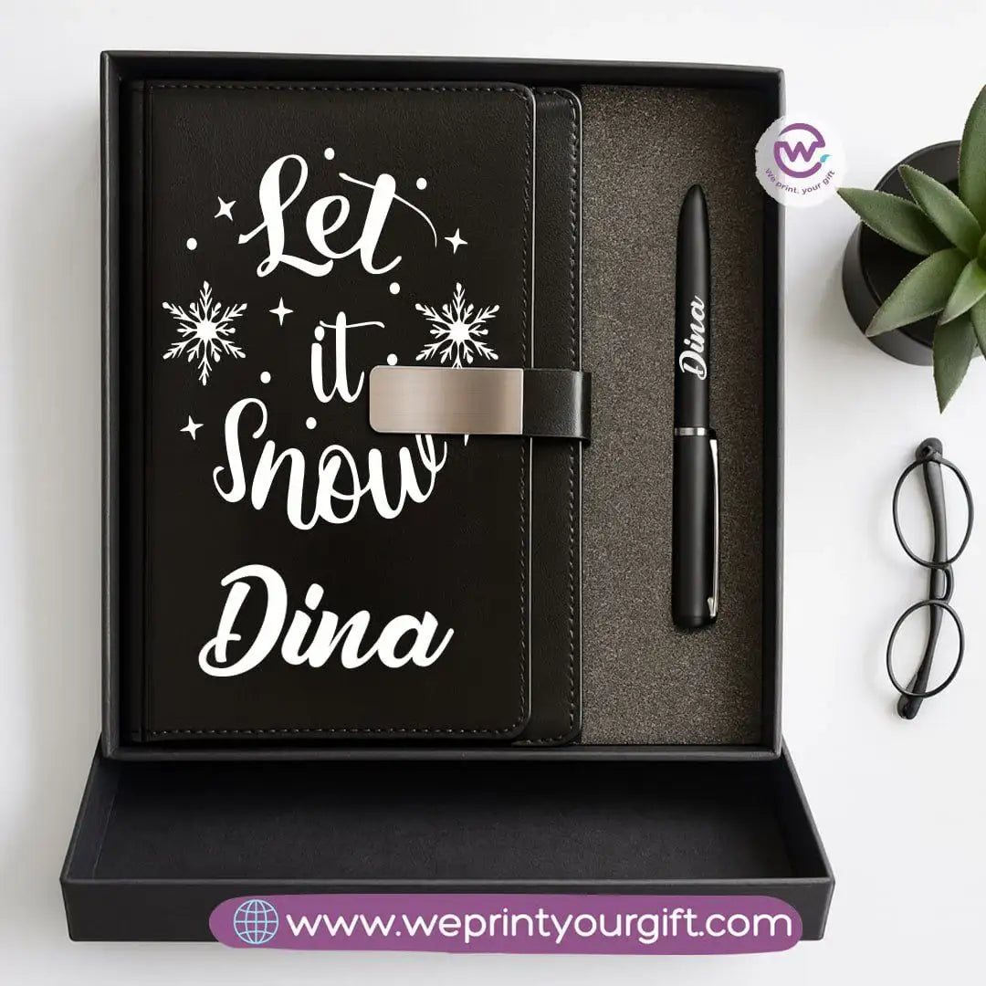 Festive Holiday Leather Gift Set โ Custom Name Notebook & Pen - WE PRINT