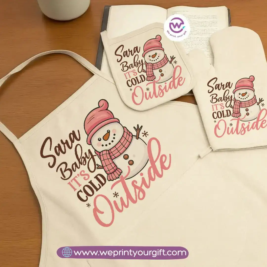 Christmas Kitchen Set – Apron, Oven Glove & Handle Holder-3 Pieces - WE PRINT