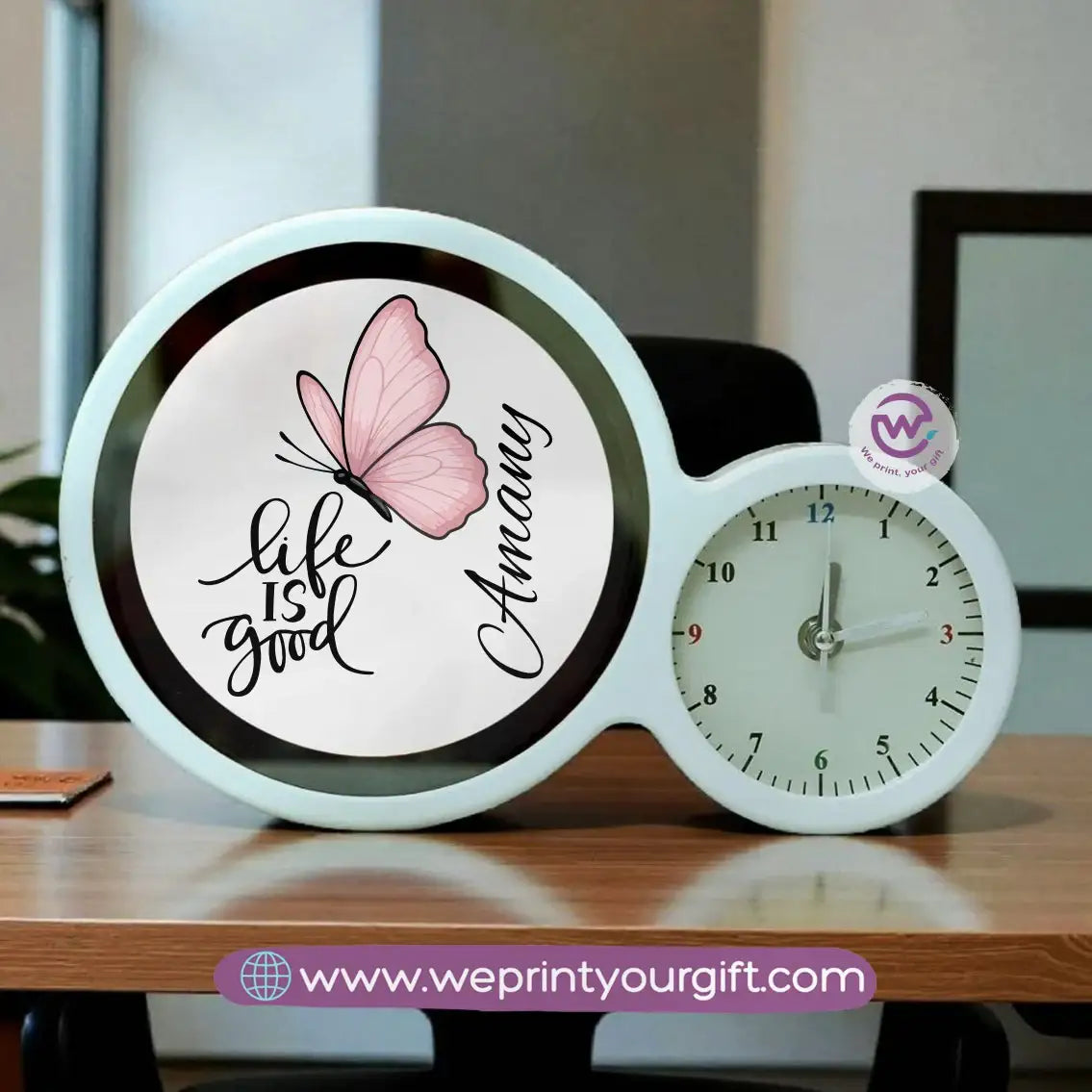 Round Magic Mirror with Clock – Motivational Digital Art Edition - WE PRINT