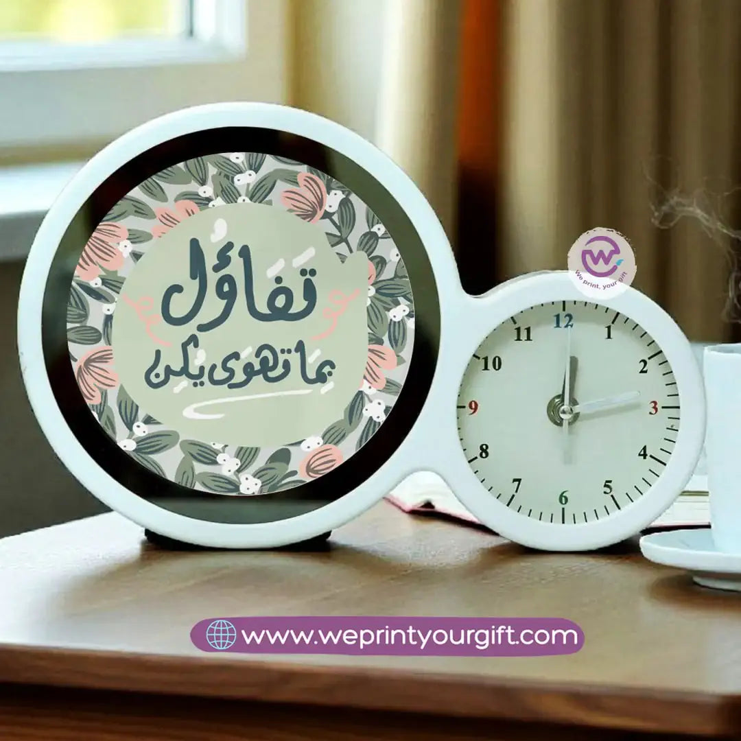 Round Magic Mirror with Clock – Arabic Encouraging Phrases Edition - WE PRINT