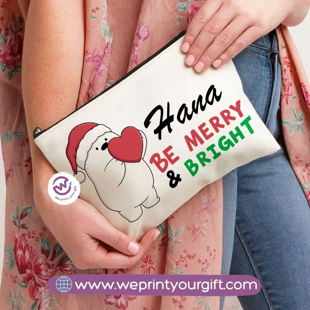 Cute Christmas Bears Makeup Bag & Pencil Case – Festive Cotton Pouch - WE PRINT