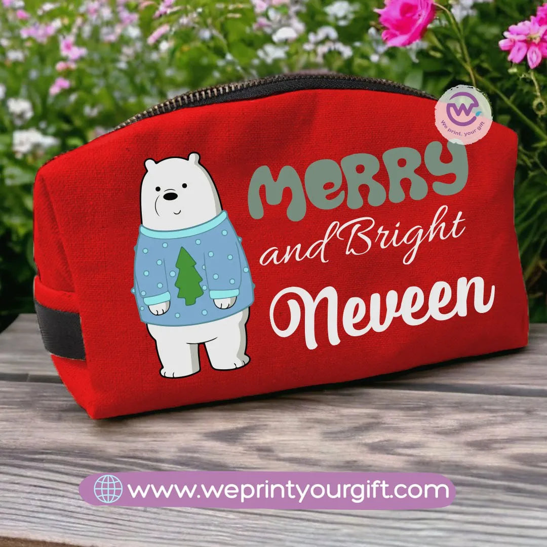 Fabric Boxy Pouch Makeup-3 Bears-Christmas - WE PRINT