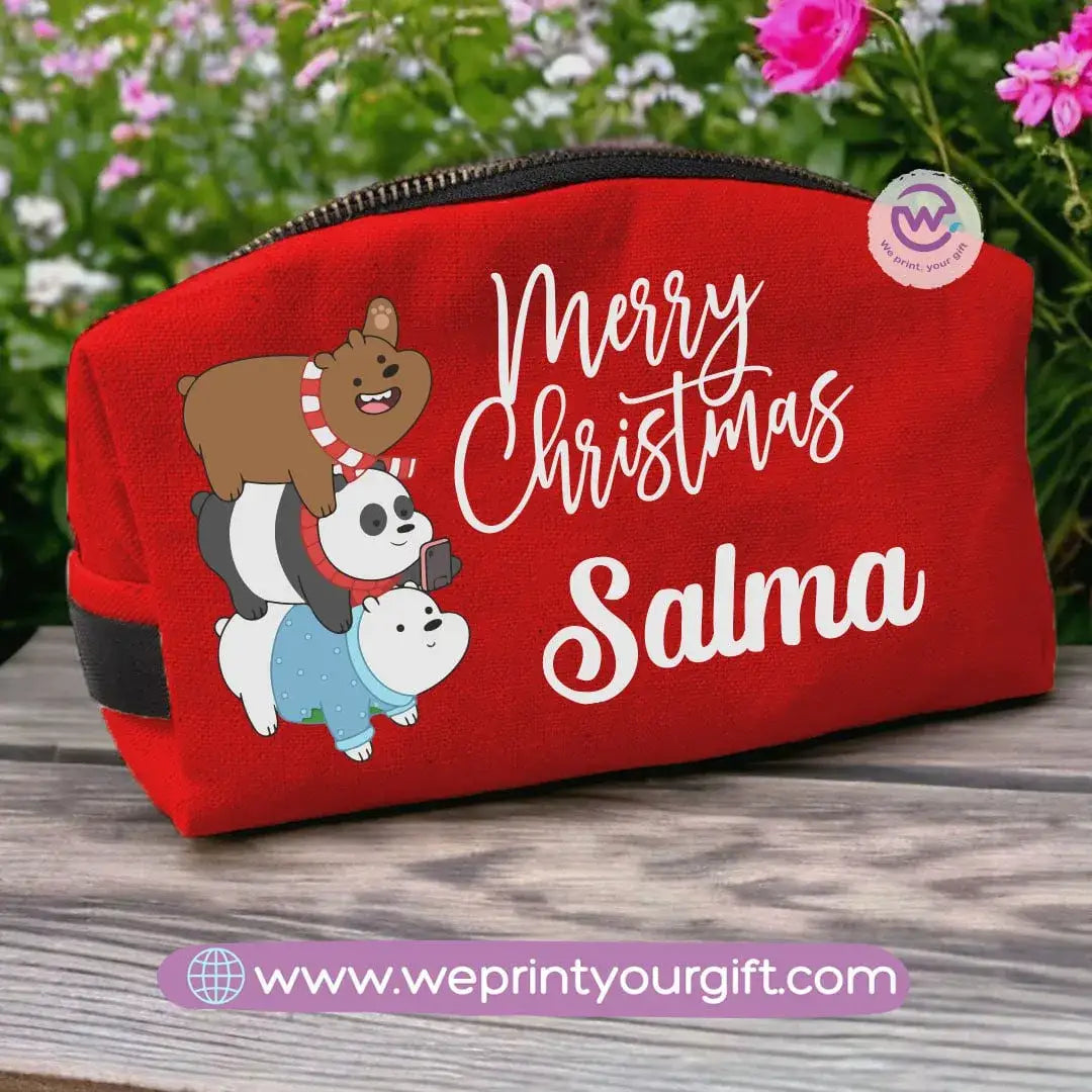 Fabric Boxy Pouch Makeup-3 Bears-Christmas - WE PRINT