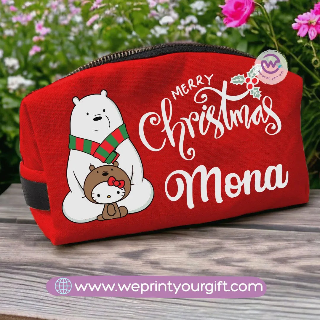 Fabric Boxy Pouch Makeup-3 Bears-Christmas - WE PRINT