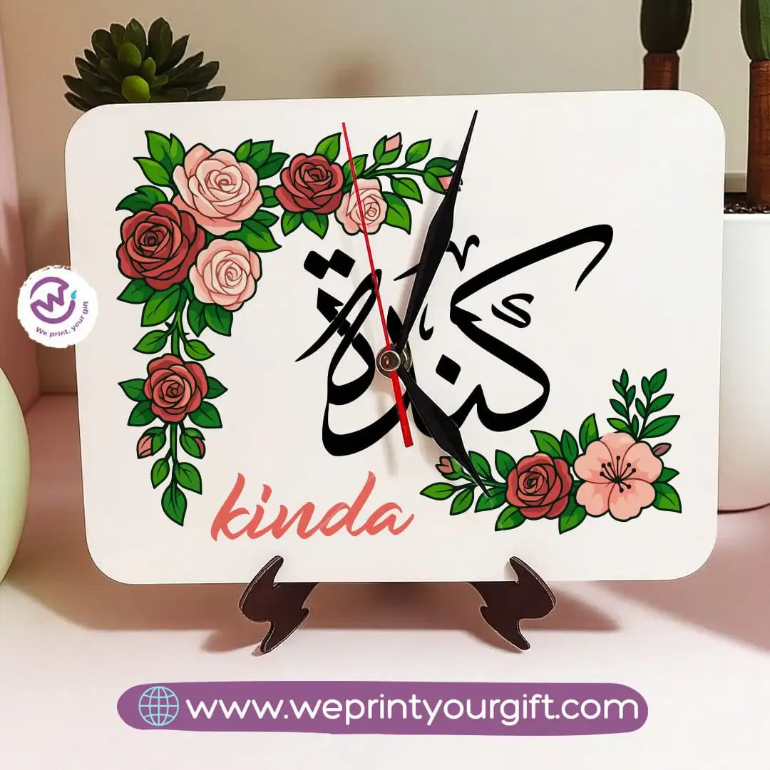 Personalized Wooden Clock with Floral Name Design - WE PRINT