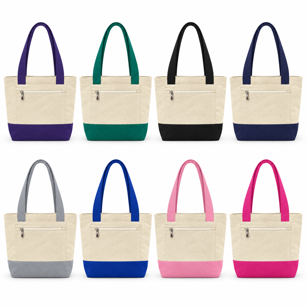 Canvas Tote Bag | Two-Tone with Zipper Pocket - Customization Options