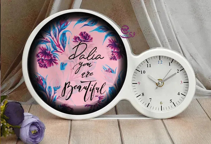 Lighting Mirror With Clock - Names - WE PRINT