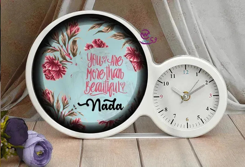 Lighting Mirror With Clock - Names - WE PRINT