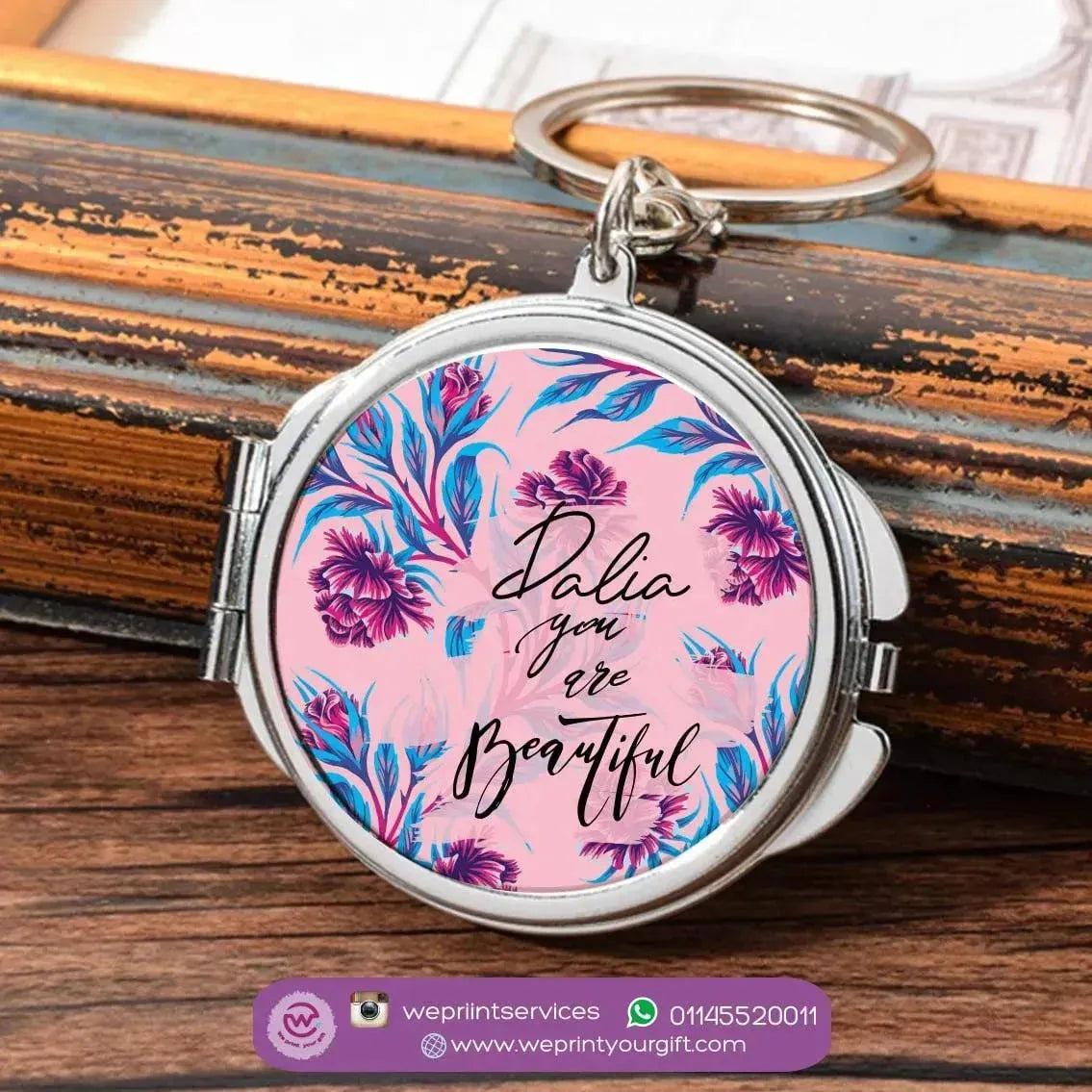 Metal Keychain - With Inside Mirror - Names - WE PRINT