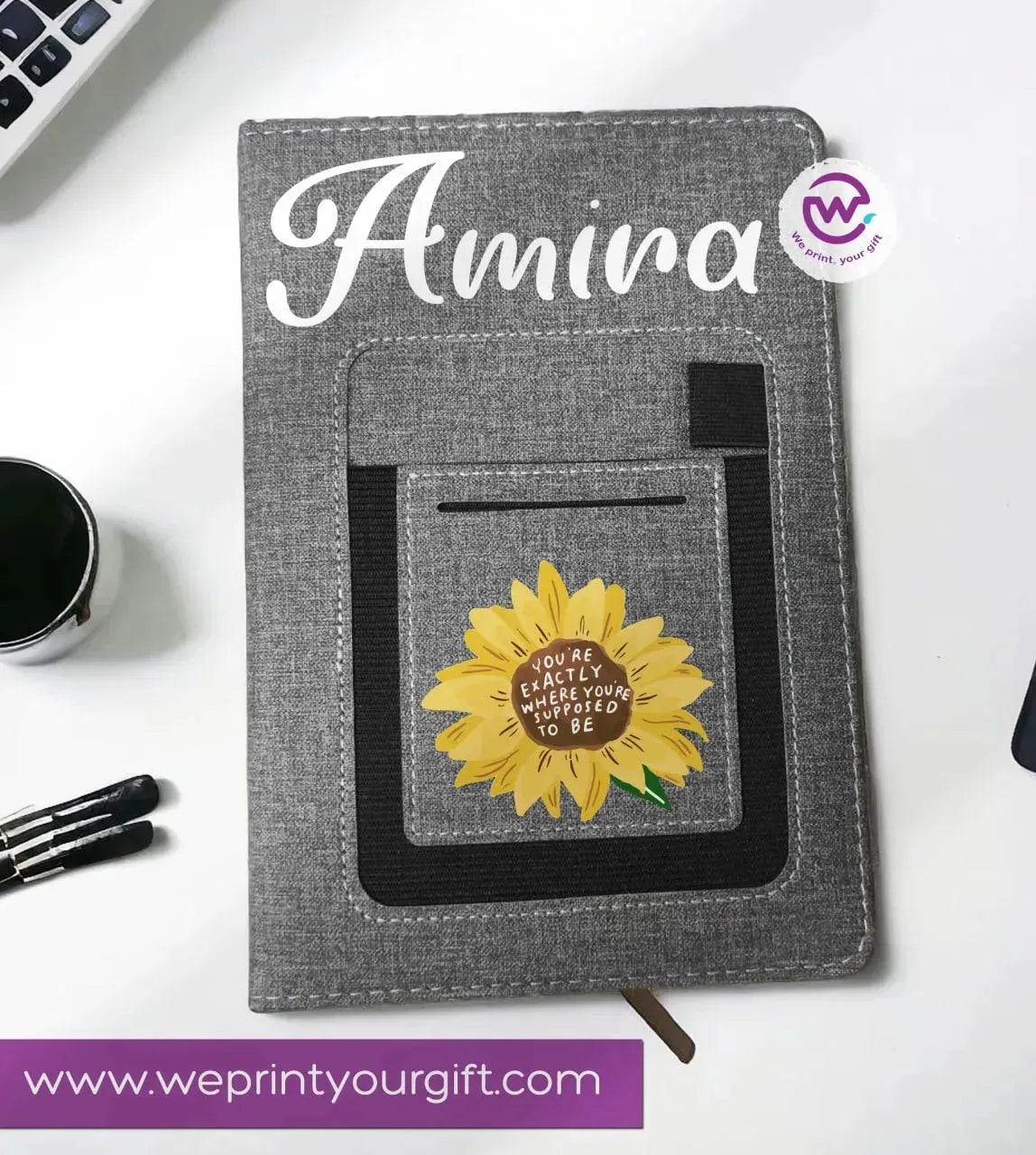 Notebook with fabric Cover& pocket- Names -A - WE PRINT