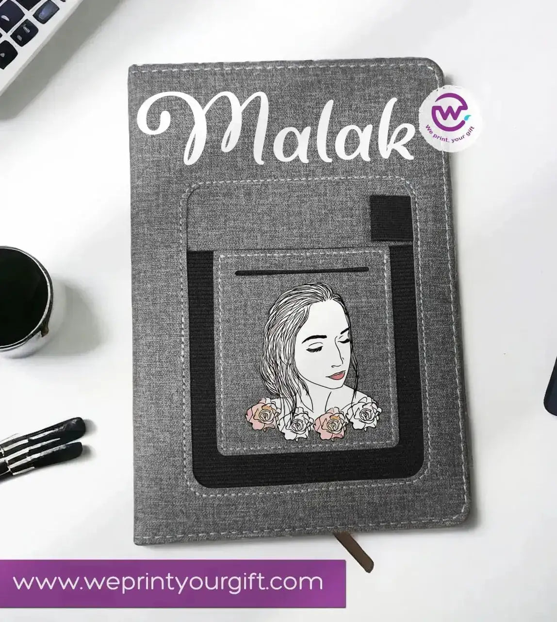 Notebook with fabric Cover& pocket- Names -A - WE PRINT