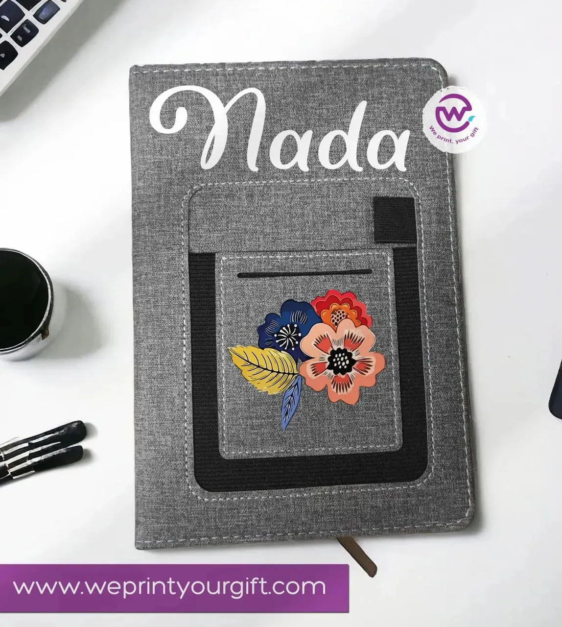 Notebook with fabric Cover& pocket- Names -A - WE PRINT