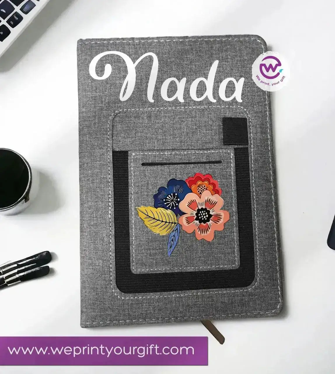 Notebook with fabric Cover& pocket- Names -A - WE PRINT