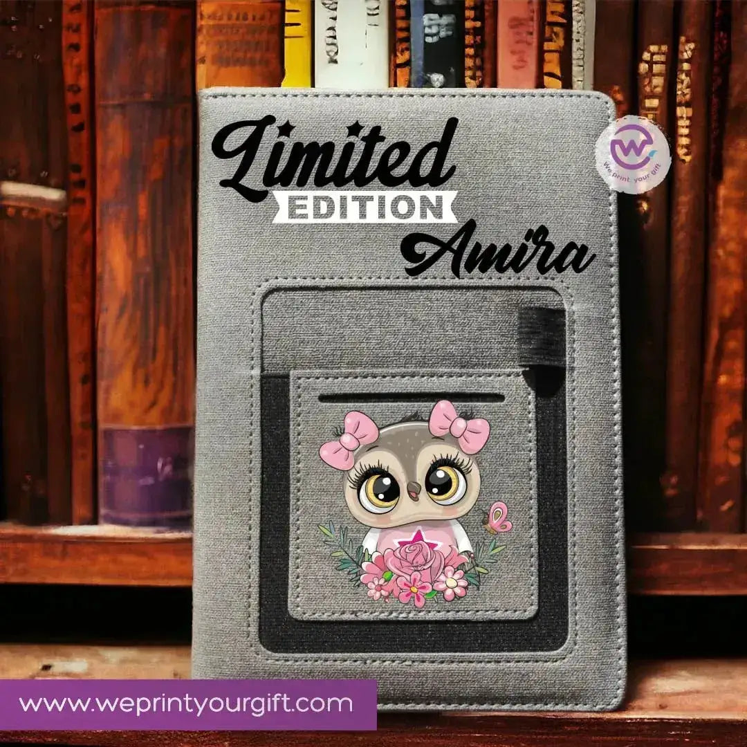 Notebook with fabric Cover& pocket- Owl - WE PRINT