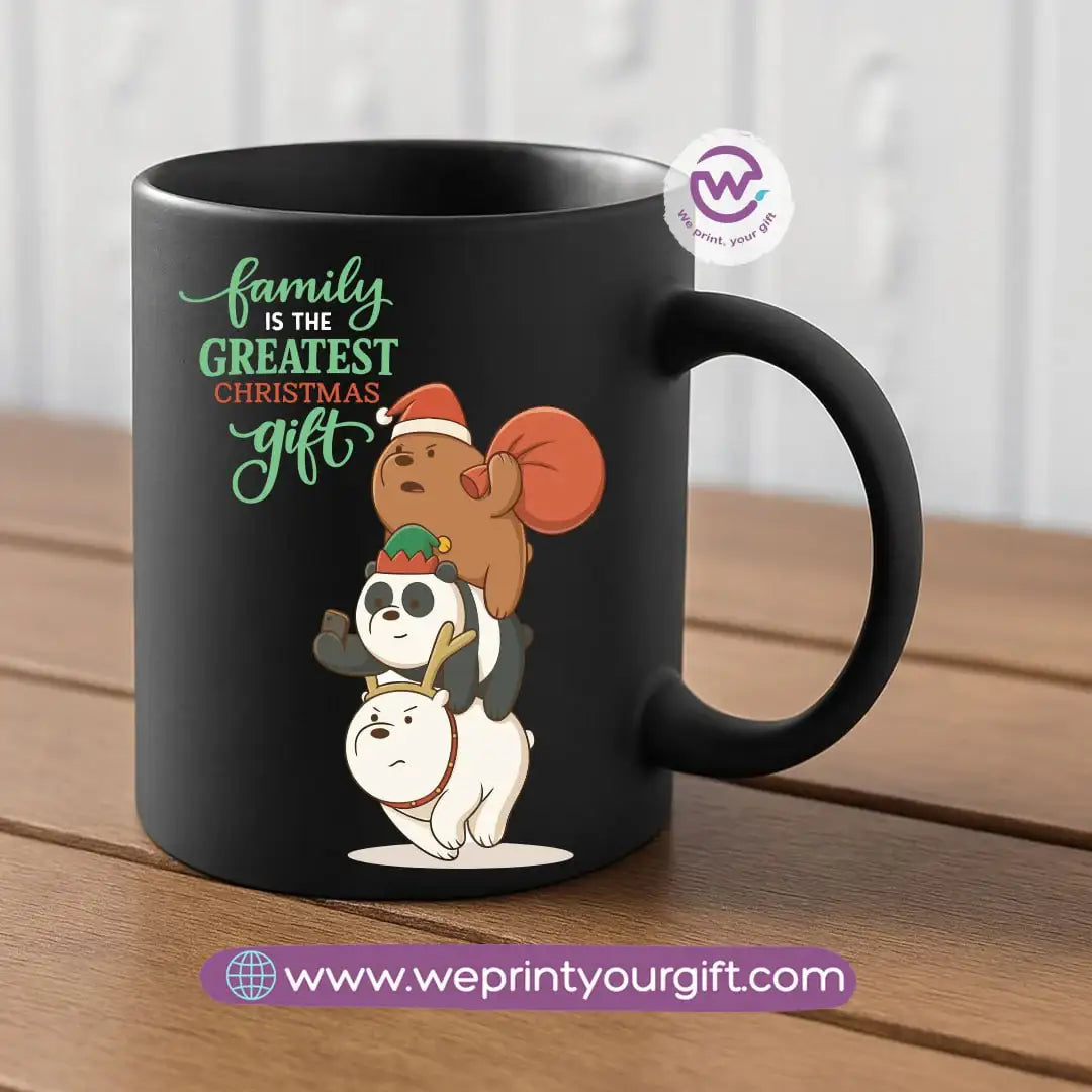 Black Classic Mug – 350 ml | Three Christmas Bears Designs | UV Raised Sticker Printing - WE PRINT