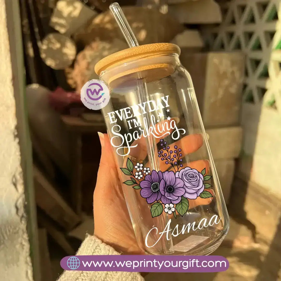 Round Glass Mug with Bamboo Lid & Glass Straw | Digital Art Design – 400 ml - WE PRINT