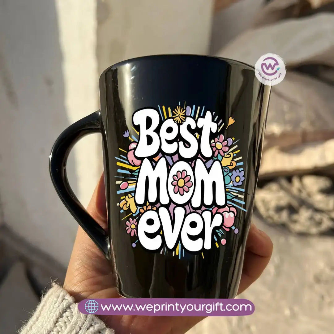 Motherโs Day Edition Black Conical Porcelain Mug โ 350 ml | Elegant Love Designs | UV Raised Sticker Printing - WE PRINT
