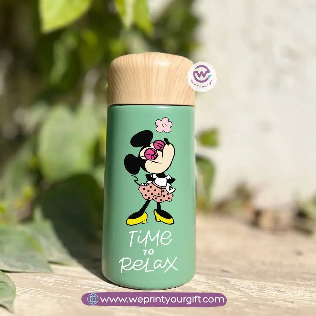 Mini Thermal Coffee Mug – (150ml & 250ml) | Wooden Lid - Mickey & Minnie Style Designs