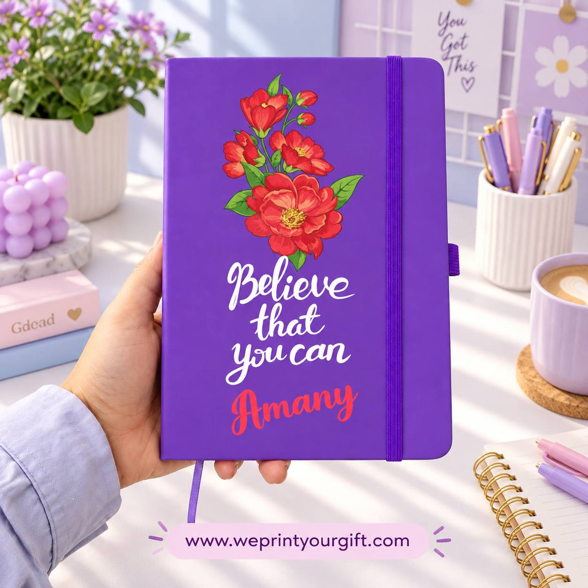 A5 Rubber Cover Notebook – Floral Motivational Quotes