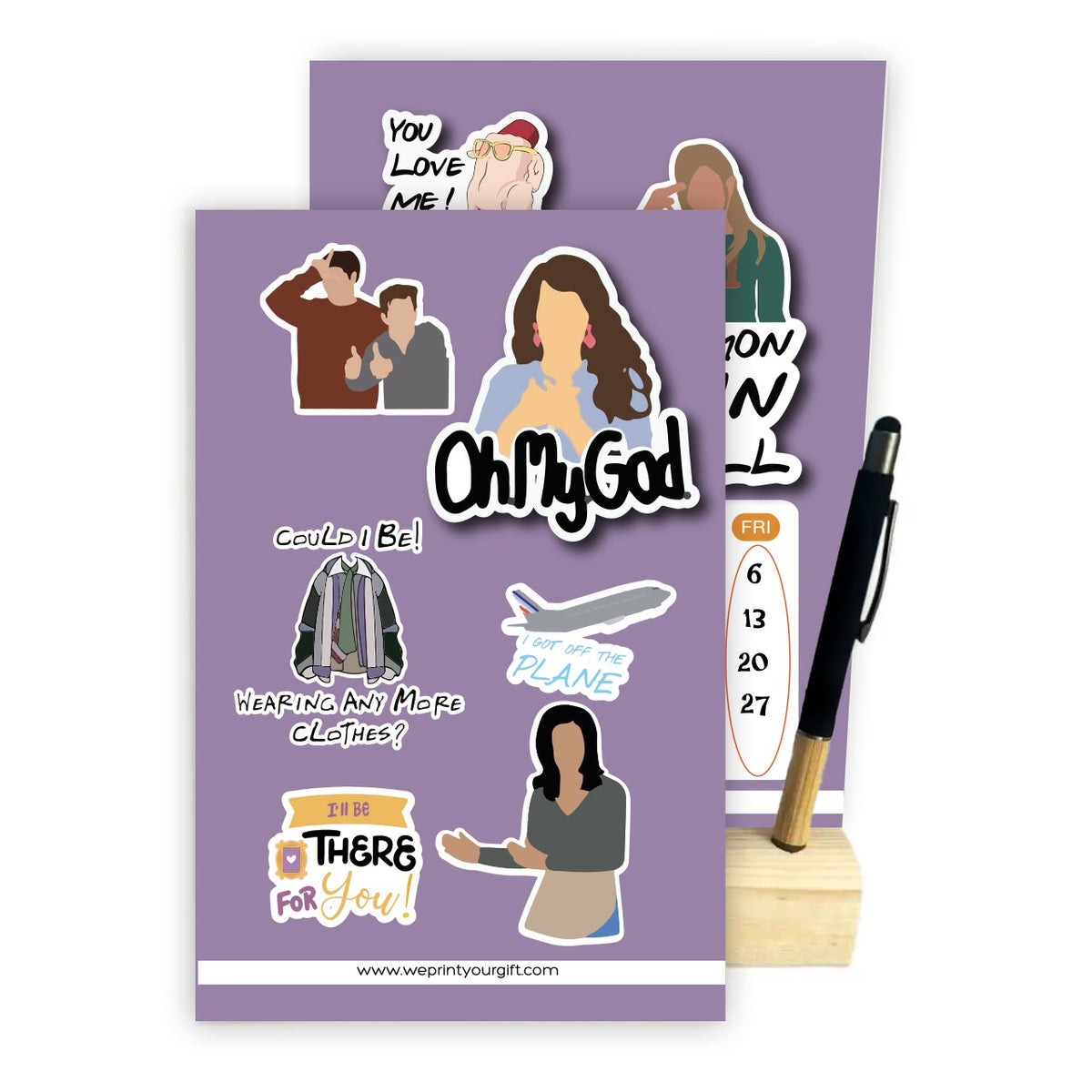 Friends Inspired 2027 Desk Calendar with Wooden Stand & Bamboo Touch Pen – A5 Monthly Calendar
