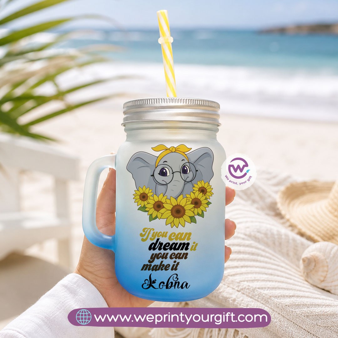 Cute Elephant Glass Mug with Lid & Straw – 400ml