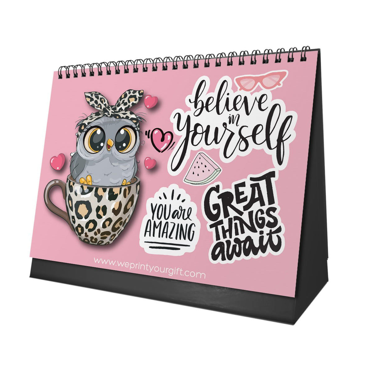 Cute Owl 2027 Desk Calendar – Pink Charm & Uplifting Words