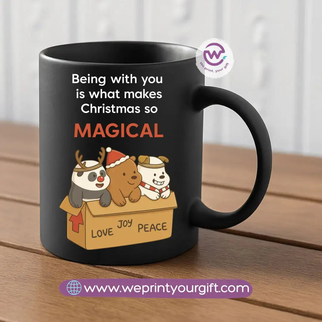Black Classic Mug – 350 ml | Three Christmas Bears Designs | UV Raised Sticker Printing - WE PRINT