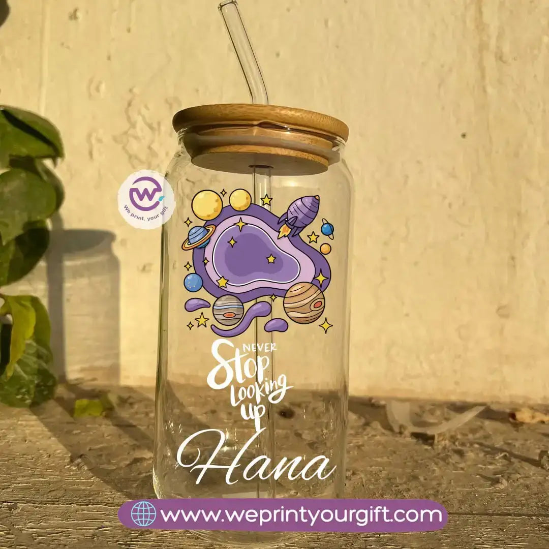 Round Glass Mug with Bamboo Lid & Glass Straw | Digital Art Design – 400 ml - WE PRINT