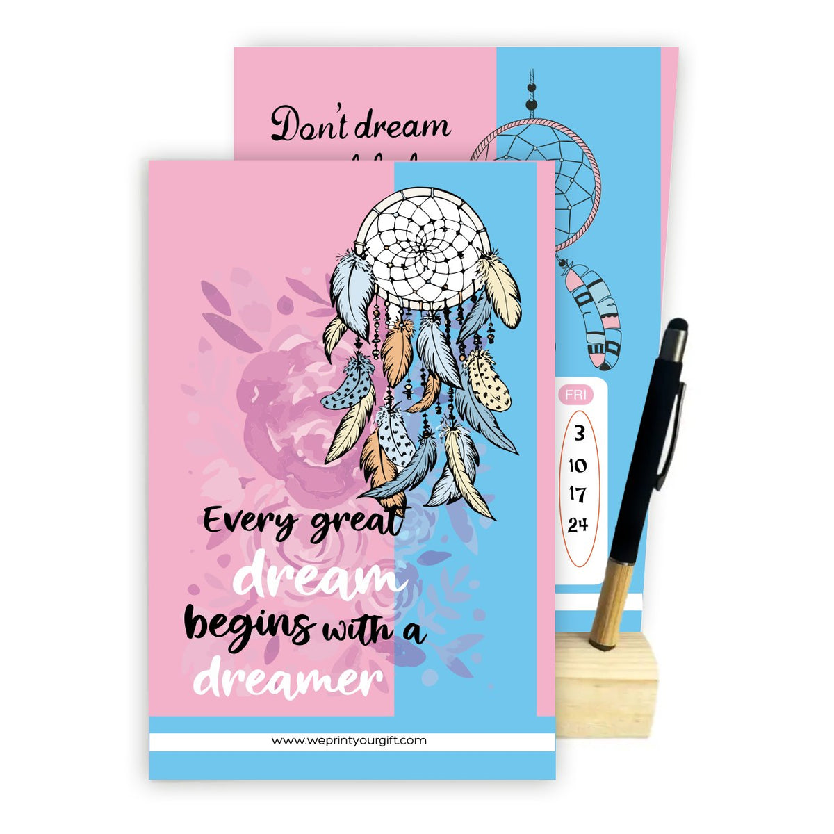 2027 Dream Catcher Desk Calendar – Inspirational Quotes with Wooden Stand & Bamboo Touch Pen
