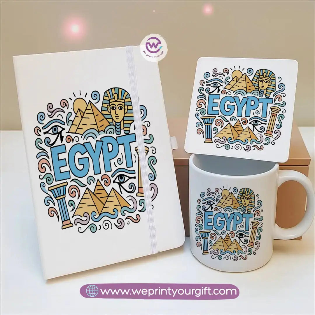 Egyptian Pharaonic Design Gift Set โ Notebook, Mug & Coaster - WE PRINT