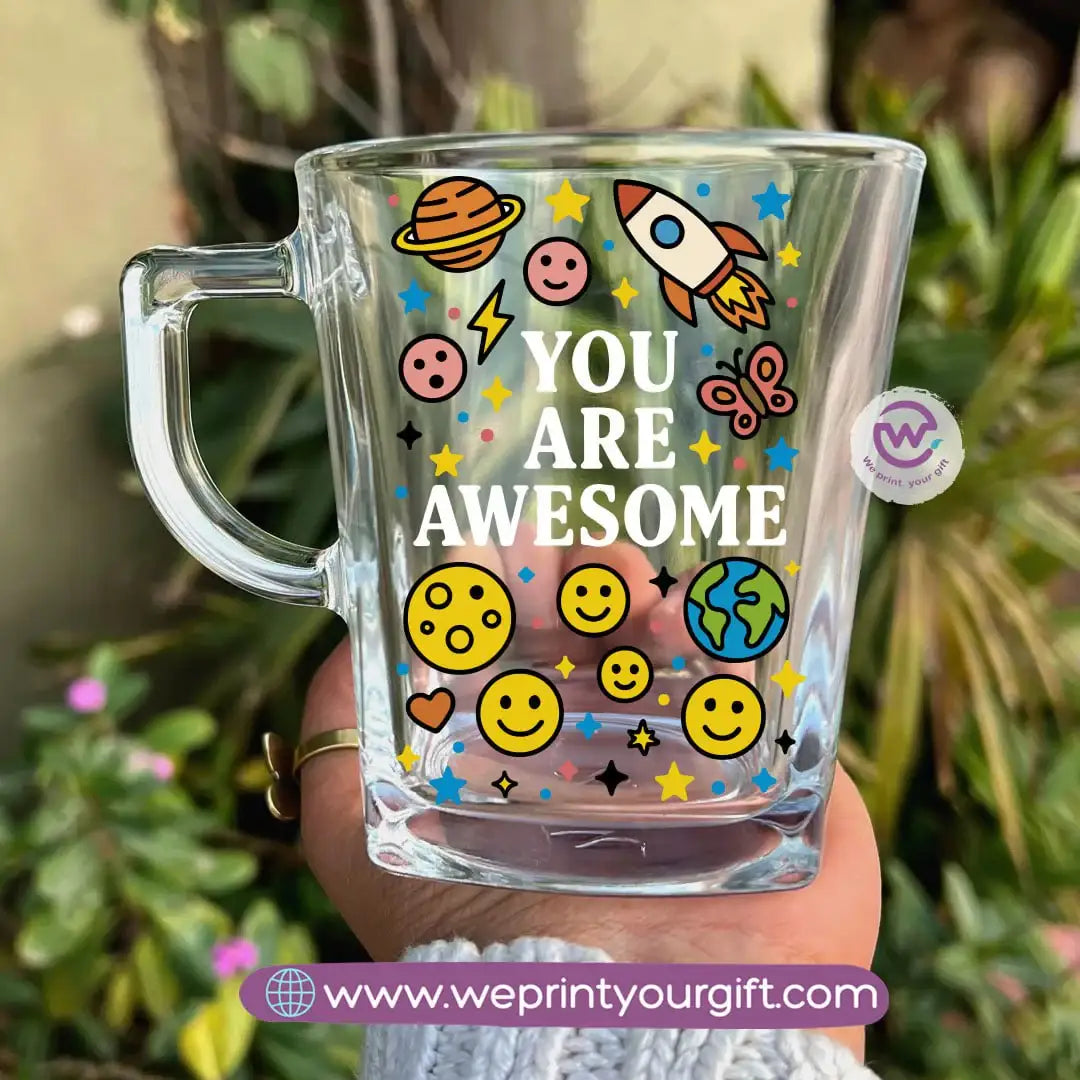 Personalized Motivational Doodle Glass Tea Cup – 300 ml - WE PRINT