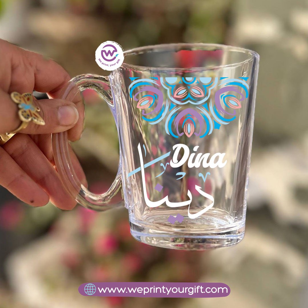 Boho Name Glass Tea Cup – 300 ml | Personalized Designs
