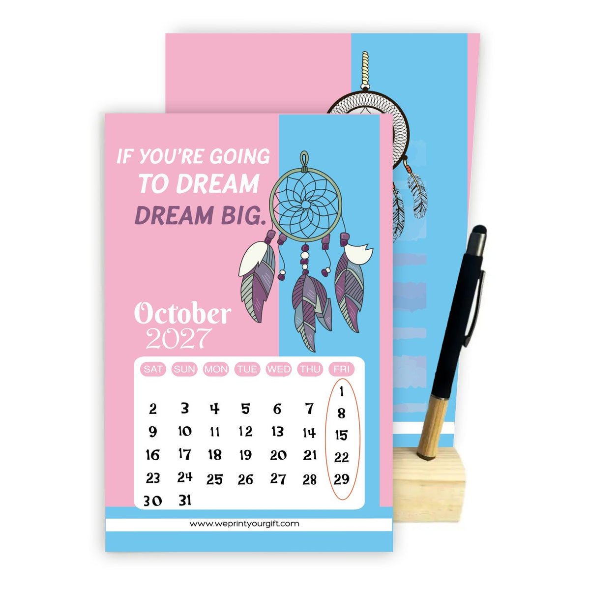 2027 Dream Catcher Desk Calendar – Inspirational Quotes with Wooden Stand & Bamboo Touch Pen