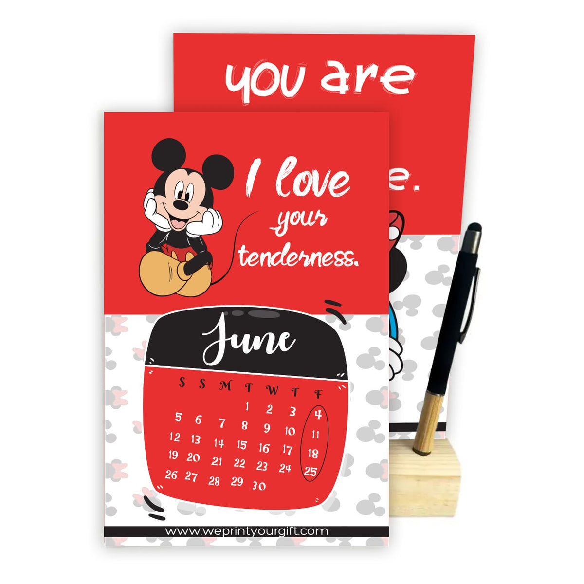 MINNIE MOUSE 2027 Desk Calendar – Cute Monthly Designs with Wooden Stand & Bamboo Touch Pen