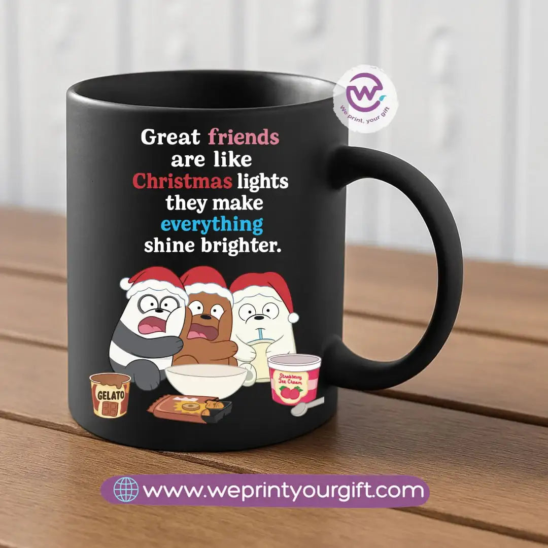 Black Classic Mug – 350 ml | Three Christmas Bears Designs | UV Raised Sticker Printing - WE PRINT