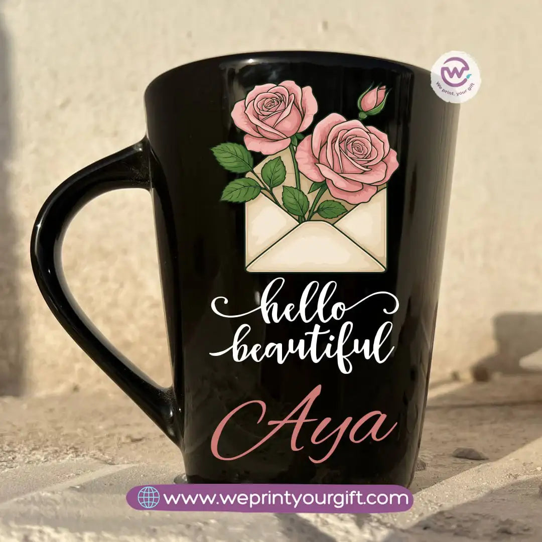 Motivational Digital Art Edition Black Conical Porcelain Mug – 350 ml | UV Raised Sticker Printing - WE PRINT