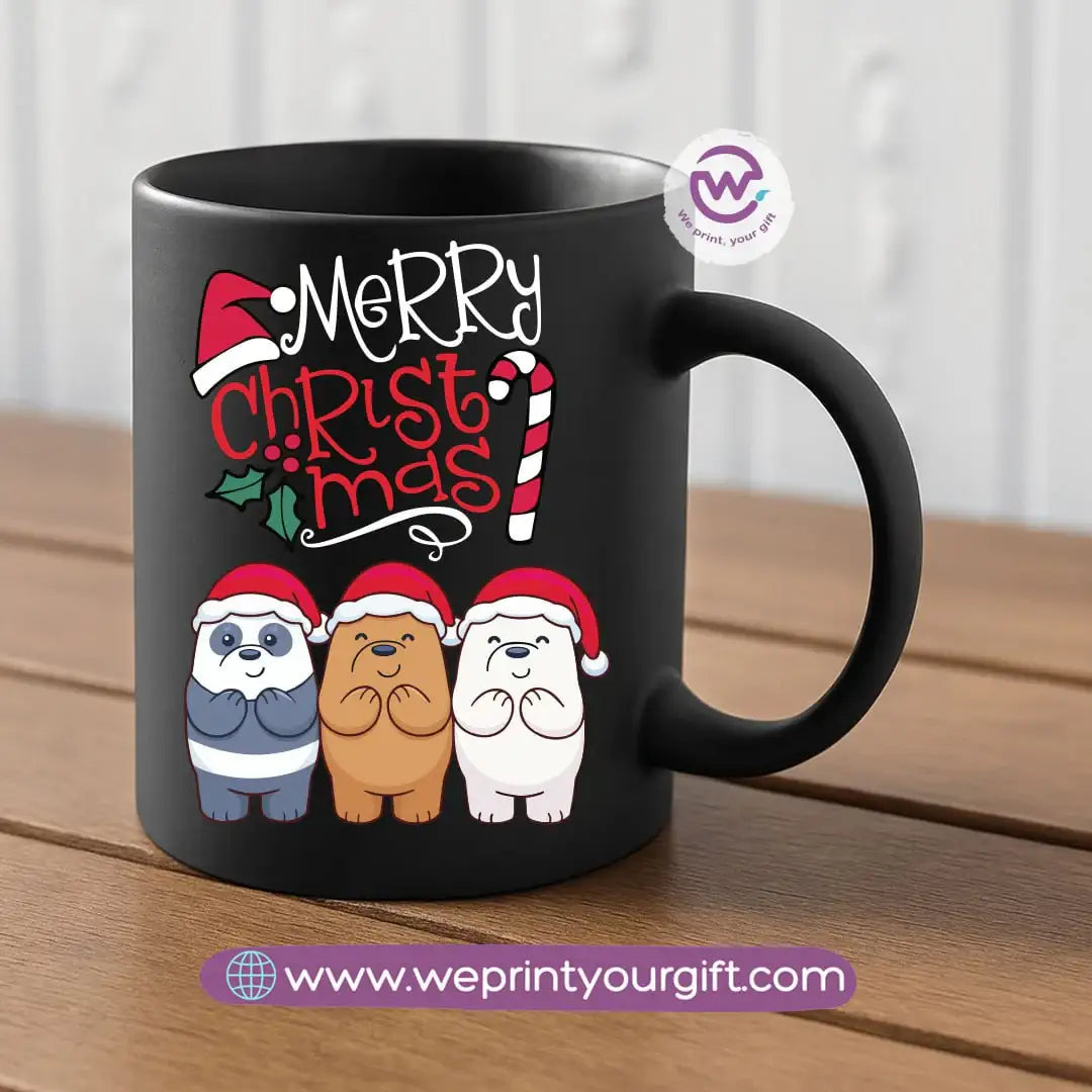 Black Classic Mug – 350 ml | Three Christmas Bears Designs | UV Raised Sticker Printing - WE PRINT