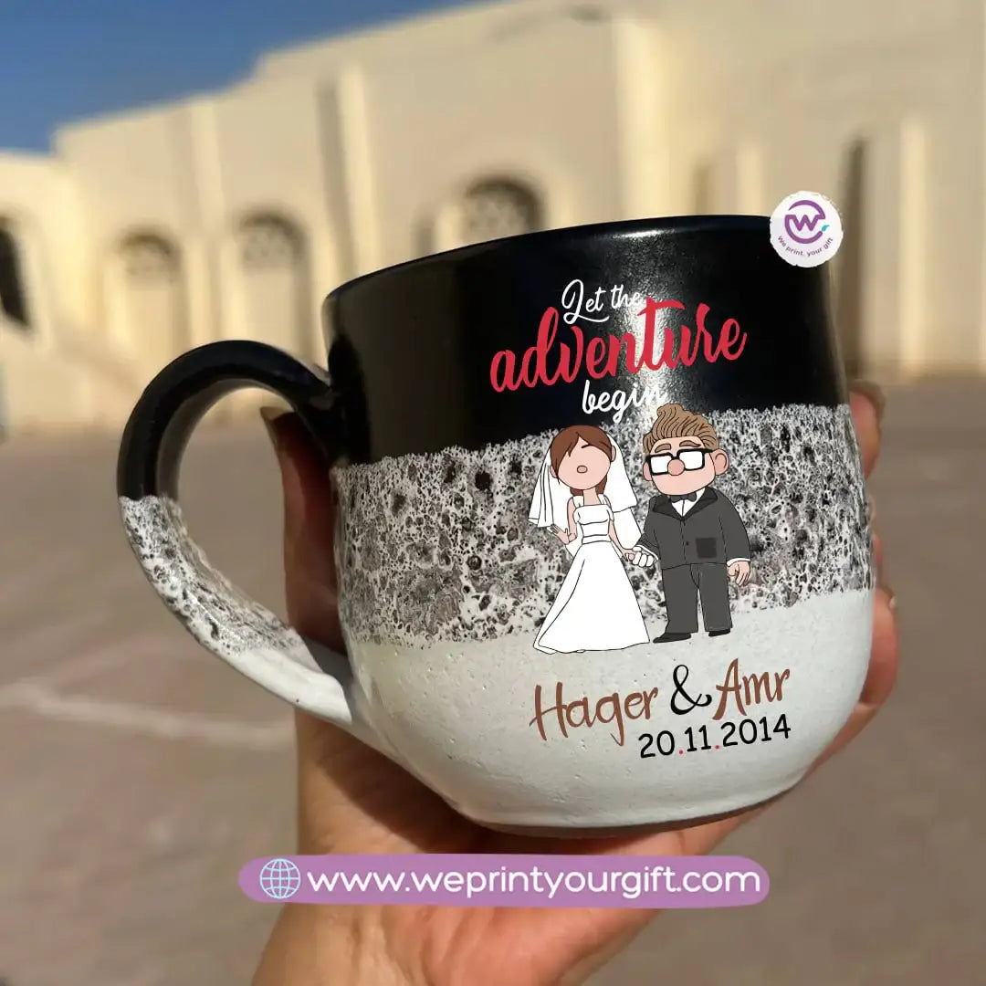 Black & White Handmade Pottery Mug – 350 ml | Valentine Up Cartoon Theme - WE PRINT