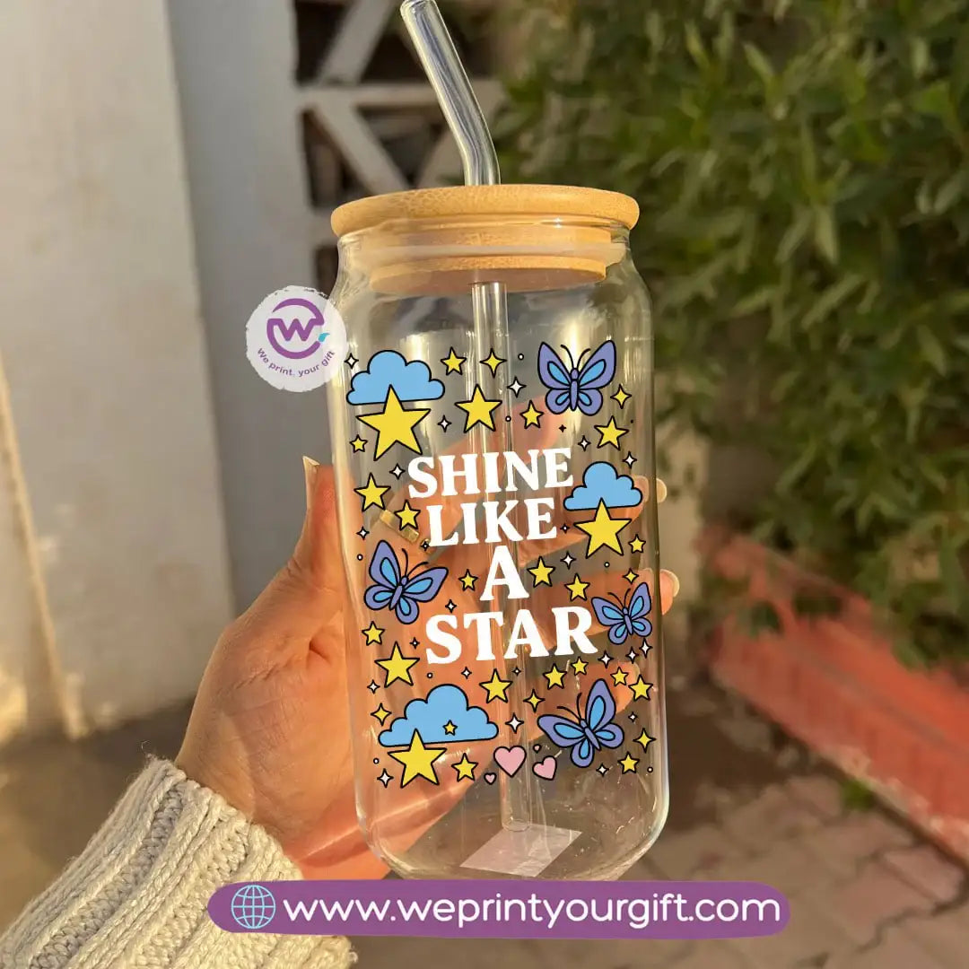 Round Glass Mug with Bamboo Lid & Glass Straw | Motivational Doodle Designs – 400 ml - WE PRINT