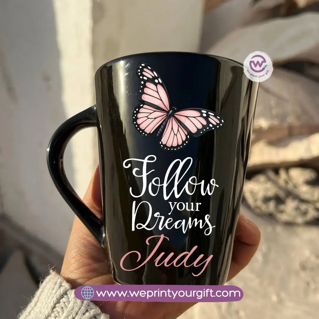 Motivational Digital Art Edition Black Conical Porcelain Mug – 350 ml | UV Raised Sticker Printing - WE PRINT