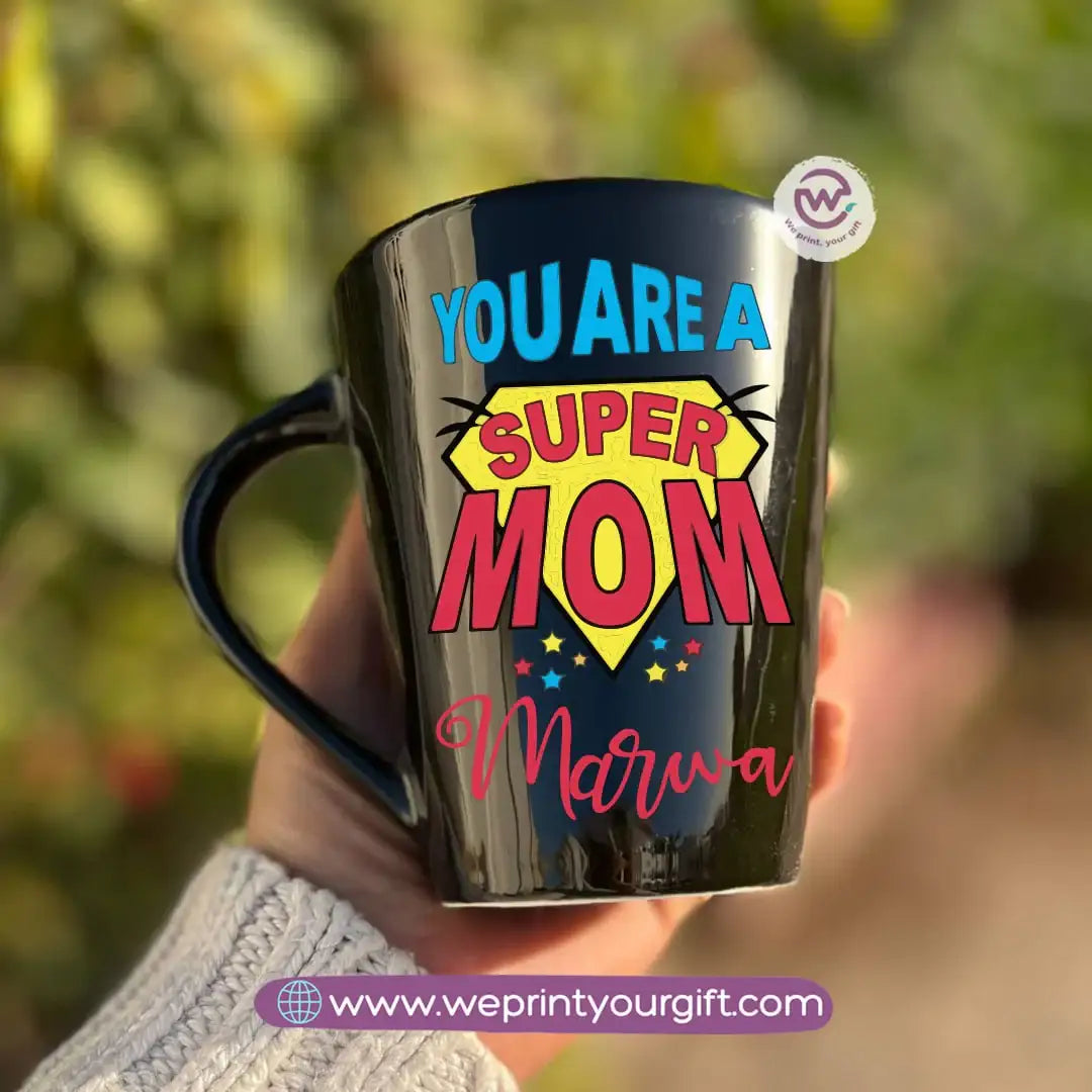 Mother’s Day Edition Black Conical Porcelain Mug – 350 ml | Elegant Love Designs | UV Raised Sticker Printing - WE PRINT